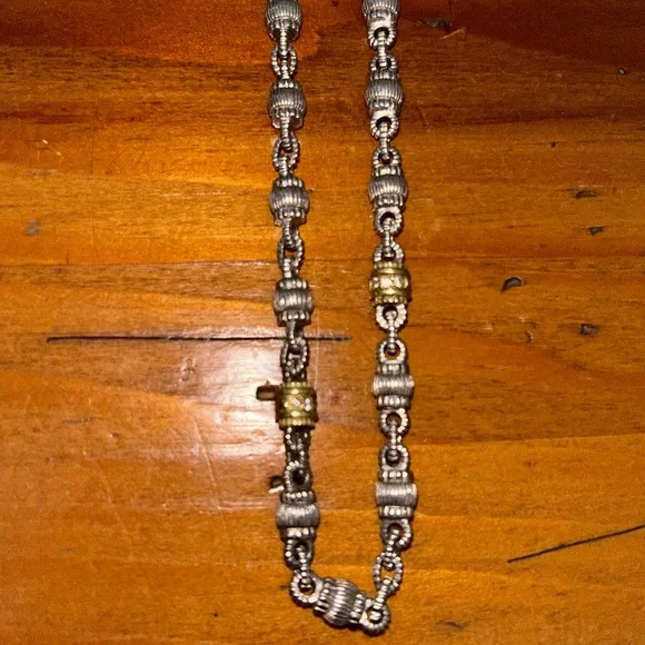 Judith Ripka Sterling Silver Barrel Chain with 18k Gold and Diamond Accents